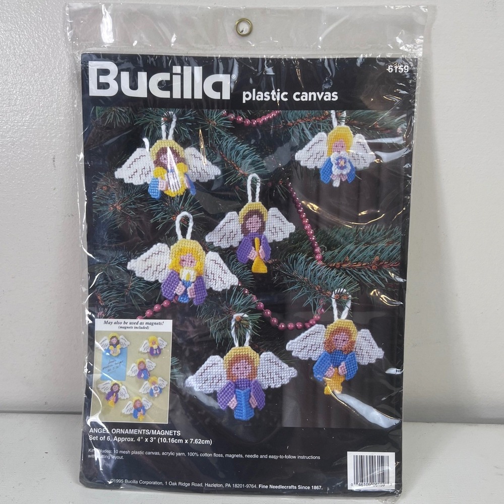 Bucilla Plastic Canvas Angel Ornaments Magnets Kit Set of 6 Vintage 1995 Sealed‎